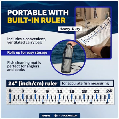 Five Oceans Fish Fillet Mat 28" x 14", White Non-Slip Cutting Mat for Fish, Heavy-Duty Roll-Up Dishwasher Safe Board with 24" Ruler, for Kitchen Counters, Patio BBQ & Outdoor Tables - FO4905 - color: Fish Fillet Mat