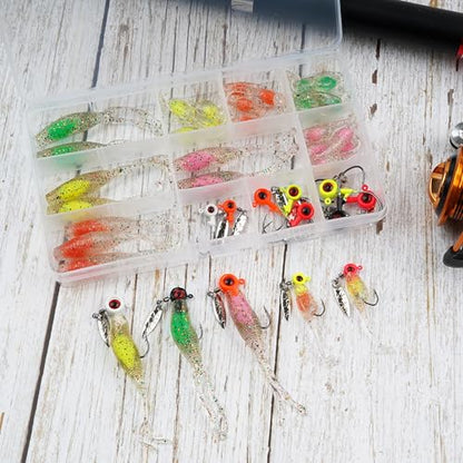 Crappie Lures Soft Plastic Fishing Lures Kit, 52pcs Glow Paddle Tail Swimbaits with Glitter, Mini Fishing Baits for Crappie Bluegill Trout Bass Perch Panfish, Freshwater Tackle Kit - color: 47pcs Crappie Jigs Lure Kit