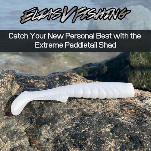 Extreme Paddle Tail Swim Baits - Soft Plastic Swimbaits, Premium Paddle Tail Swimbaits for Bass Fishing, Great Action Lifelike Saltwater Soft Swimbait Shad Lure - color: White, size: 5.5"