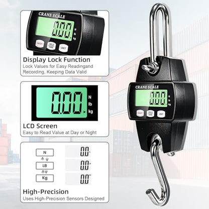 Digital Hanging Scale, 1100lb/500kg Crane Scale, Handheld Digital Hanging Scale, Mini Crane Scale with LCD Display and Hooks, Aluminum Alloy Body for Hunting, Outdoor, Fishing, Farm (Black) - color: Black-1100lb