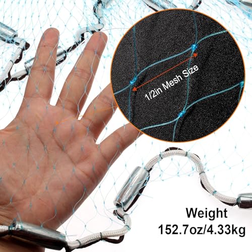 Nylon Monofilament Cast Net, 4FT/6FT/7FT/8FT/9FT/10FT/12FT American Style Hand Throwing Fishing Net with Iron Chain Weights for Saltwater and Freshwater - color: BLUE, size: 6FT