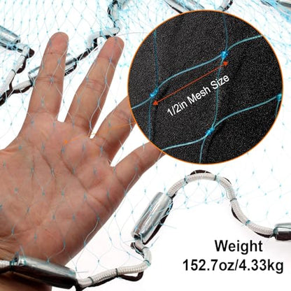 Nylon Monofilament Cast Net, 4FT/6FT/7FT/8FT/9FT/10FT/12FT American Style Hand Throwing Fishing Net with Iron Chain Weights for Saltwater and Freshwater - color: BLUE, size: 6FT