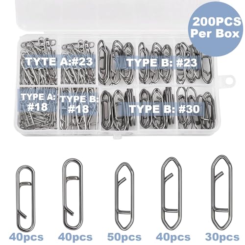 200pcs Fishing Power Clips, High Strength Speed Clips Stainless Steel Quick Change Clip, Freshwater Saltwater Crankbait Popper Lures Fast Link Snap Connector