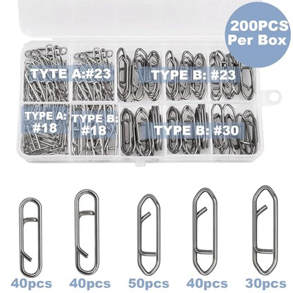 200pcs Fishing Power Clips, High Strength Speed Clips Stainless Steel Quick Change Clip, Freshwater Saltwater Crankbait Popper Lures Fast Link Snap Connector