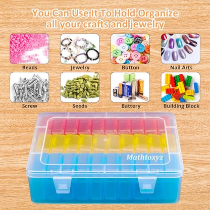 Mathtoxyz Bead Organizer Box(Red,Yellow,Blue), 62Pcs Small Bead Organizers and Storage Plastic Cases Mini Clear Containers Boxes with Hinged Lid and Rectangle for Bracelet Making DIY Jewelry Craft - size: BlueRedYellow - 2P