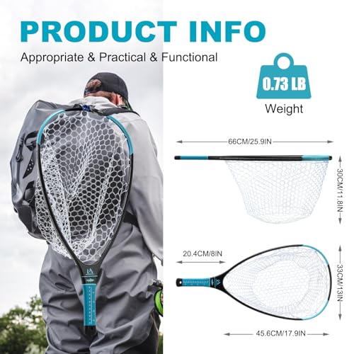 Maxcatch Fly Fishing Landing Net, Carbon Fiber Frame, Rubber Mesh, with Magnetic Net Release, for Trout Bass Catch and Release - style: Regular Handle