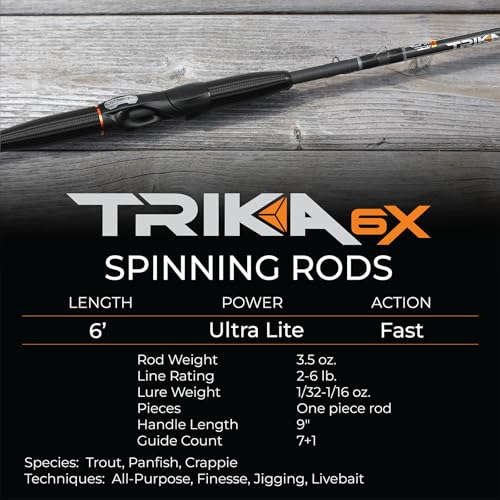 TRIKA 6X Spinning/Casting Carbon Rod Carbon Weave Rod for Extra Sensitive Vibration | Longer Casting | Lightweight Freshwater Fishing Pole - style: Spinning - 6' Ultra Lite Fast 1 Pc.
