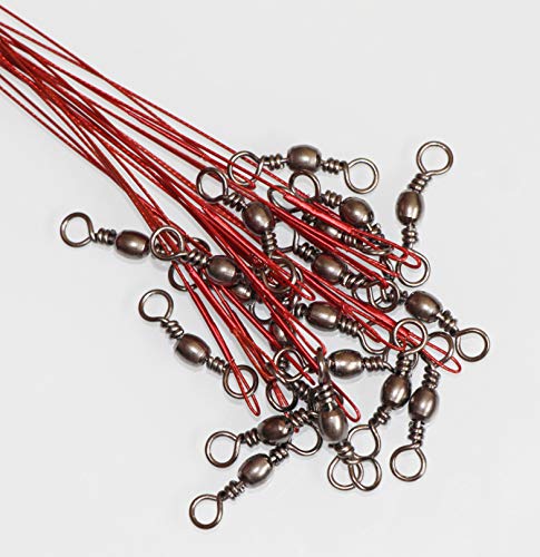 20pcs Wire Leader Hook Rigs Baitholder Fishing Hook Nylon Coated Fishing Wire Leader with Swivel - color: 6.5inch red, size: 2/0-20pcs