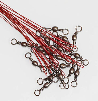 20pcs Wire Leader Hook Rigs Baitholder Fishing Hook Nylon Coated Fishing Wire Leader with Swivel - color: 6.5inch red, size: 2/0-20pcs