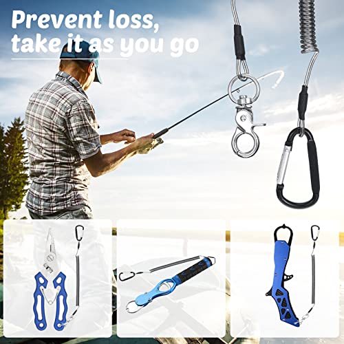 Woanger 6 Pack Fishing Lanyard Steel Wire Coiled Lanyard Tool Lanyards for Hand Tools Kayak Retractable Tool Leash Fishing Rod Safety Lanyards Gear with Alloy Clips for Pliers Boating - color: Black