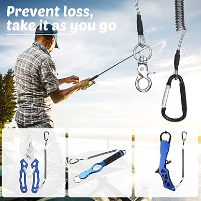 Woanger 6 Pack Fishing Lanyard Steel Wire Coiled Lanyard Tool Lanyards for Hand Tools Kayak Retractable Tool Leash Fishing Rod Safety Lanyards Gear with Alloy Clips for Pliers Boating - color: Black