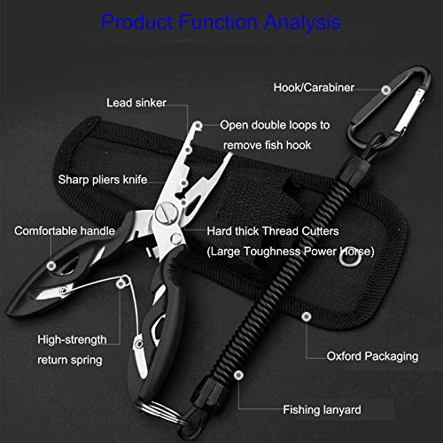 Fishing Pliers, Multi-Function Hook Remover Split Ring Fishing Gears Accessories, Stainless Steel Line Cutter with Sheath and Lanyard Fly Fishing Tools Set