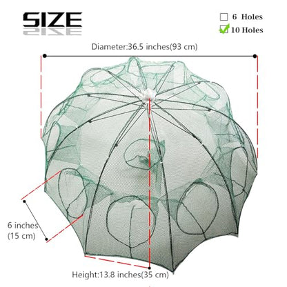 Collapsible Crawfish Trap 2Pcs, Foldable Lobster Crab Trap with Rope, 36.5" Portable Fishing Bait Trap Crawfish Trap Minnow Trap, 6/10 Holes Large Space Umbrella Fishing Net