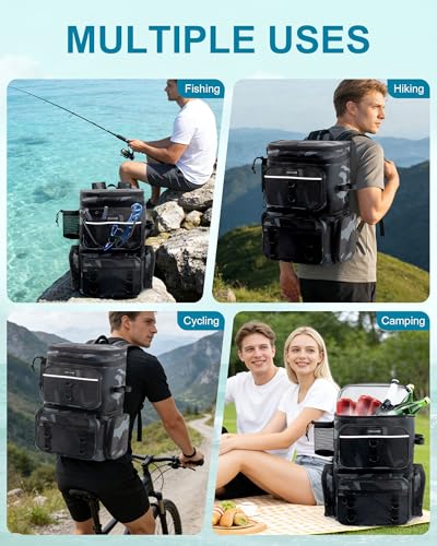 HXLGMD Fishing Backpack with Rod Holders, Double Layer Large Water-resistant Tackle Bag Store Gear with Cooler, Khaki - color: Khaki Camouflage