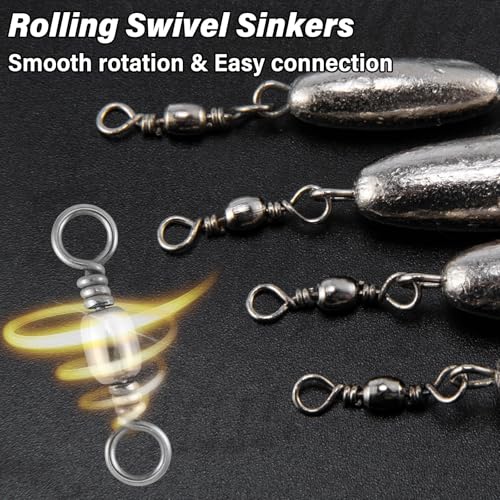 Dr.Fish 10 Pack in-line Trolling Sinkers with Swivel Torpedo Weight Lead Fishing Sinkers Double Ring Saltwater Freshwater Salmon Walleye Trolling - size: 1oz-10 Pack