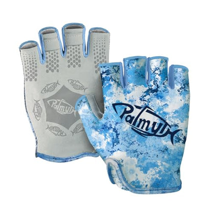 Palmyth Stubby UV Fishing Gloves Sun Protection Fingerless Glove Men Women UPF 50+ SPF for Kayaking, Paddling, Canoeing, Rowing, Driving - color: Blue Mist, size: Small