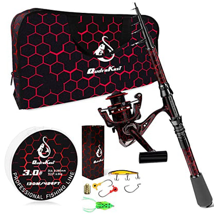 Fishing Rod and Reel Combos, Unique Design with X-Warping Painting, Carbon Fiber Telescopic Fishing Rod with Reel Combo Kit with Tackle Box, Best Gift for Fishing Beginner and Angler - color: Red, size: 1.8 m 5.91 ft (Bag)