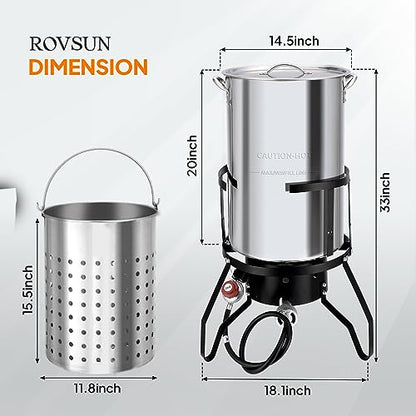 ROVSUN 50QT Turkey Fryer with 54,000BTU Propane Stove, Stainless Steel Outdoor Deep Fryer & Seafood Boiler Steamer with Basket, Thermometer, Lifting Hook & Support Rack for Outdoor Backyard Cooking - size: 50QT
