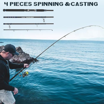 THKFISH 4 Piece/5 Piece Saltwater Travel Rod, Heavy Spinning Fishing Rod Portable Travel Surf Rod Carbon Fiber Saltwater Boat Fishing Rod 6’9”/7’9”/8’9” with Case Bag for Seawater Fish