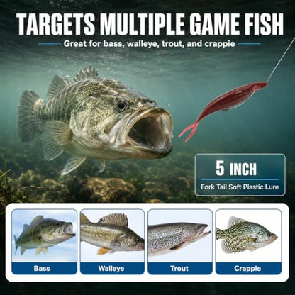 Soft Plastic Jerkbait Fishing Lures, 5 Inch Fluke Style Minnow Swimbaits for Bass, Walleye, Trout & Crappie, Scented Soft Baits for Freshwater & Saltwater, 10 Pack - color: Red Shad