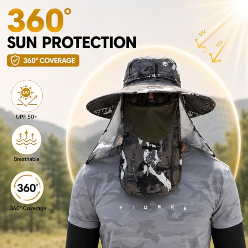 Sun Hat Unisex Face Coverage Shield Neck Flap Cap Garden Lawn Work Sports Hiking Fishing Hats - color: Armygreen Graffiti