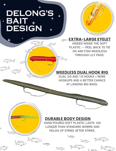 DeLong Lures 6" KILR Worm – Made in USA Weedless Pre-Rigged Soft Plastic Swimbaits, Extra Durable Bass Fishing Lures for Pike and More, 5-Pack Variety - color: KILR Pink