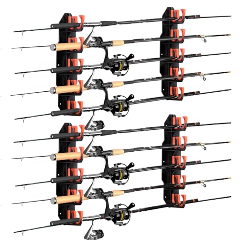 Hikeen Fishing Rod Holders, Fishing Pole Holders for Garage, Wall or Ceiling Mounted Fishing Rod Rack Holds Up to 10 Rods(2 Pack) - style: Orange-2Pack