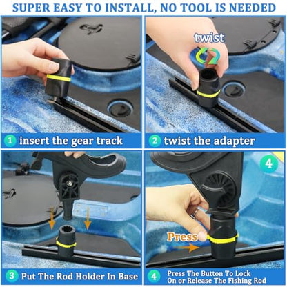 Huntury Track Mount Fishing Rod Holder with 360° Adjustable Kayak Track Adapter for Kayak & Boat | Compatible with Spinning, Casting | Quick Lock On or Release, Kayak Fishing Accessories - color: Rod Holder - 2 Pack