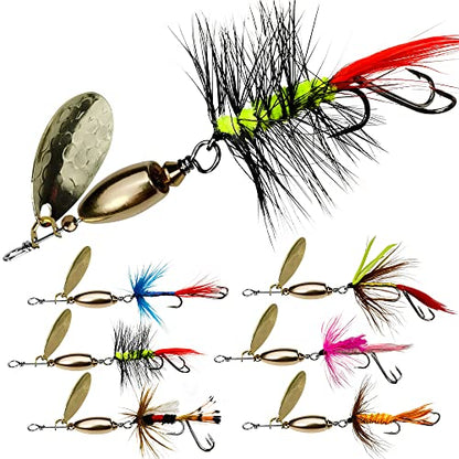 Trout Lures Fishing Spinnerbaits, Rooster Bait Tail Hard Metal Brass Spinner Baits Trout Fishing Lures for Bass Salmon Pike Freshwater Saltwater - color: A2-W35-6pcs-1/4oz