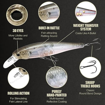 LUCKY CRAFT Pointer 100SP, Jerkbait Side by Side Action Tournament Winning Perfect Wobbling Freshwater Lake Bass Fishing Champion Bait - color: 238 Ghost Minnow