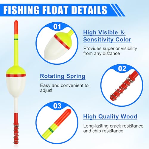 Fishing Bobbers Floats,Wood Slip Bobber Fishing Spring Oval Stick Slip Balsa Bobber for Crappie Catfish Trout Panfish Walleyes Fishing Tackle Accessories - color: 1.57in X 0.91in X 5.63in - 10pcs