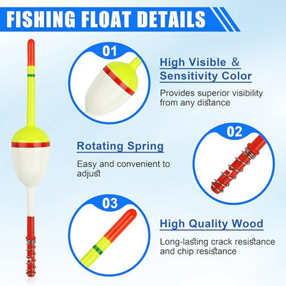 Fishing Bobbers Floats,Wood Slip Bobber Fishing Spring Oval Stick Slip Balsa Bobber for Crappie Catfish Trout Panfish Walleyes Fishing Tackle Accessories - color: 1.57in X 0.91in X 5.63in - 20pcs
