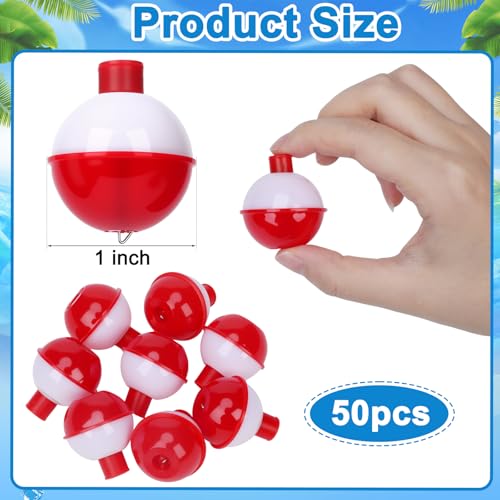 Coopay Fishing Bobbers 30Pcs-50Pcs/Lot Hard ABS Fishing Floats Set Snap on Float Red/White Bobbers Push Button Round Buoy Tackle Accessories - style: 1inch-50pcs