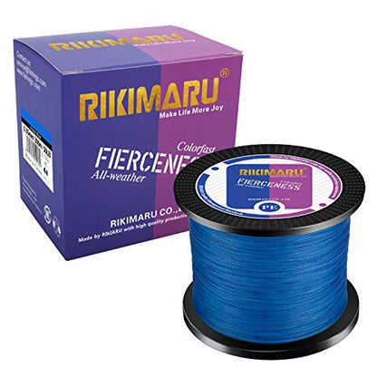 RIKIMARU Braided Fishing Line Abrasion Resistant Superline Zero Stretch&Low Memory Extra Thin Diameter 327-1094 Yds, 4-180LB - color: Ocean Blue, size: 1094 Yds/0.20mm/25LB