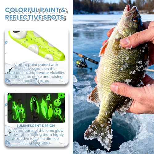 Natufish Glow Ice Fishing Jigs | Winter Ice Fishing Lures Set | Micro Jig Head for Pike, Panfish, Crappie, Perch, Walleye, Trout, Bluegill - with Storage Box - color: 20pcs