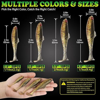 LUCKYFISHING Paddle Tail Swimbaits Soft Plastic Swimbaits Soft Baits for Bass Fishing Trout Crappie Walleye Freshwater Saltwater 10/16/20 PCS Soft Plastic Baits 4/3.5/3/2.5 Inch - color: Brown, size: 2.5 inch-20pcs