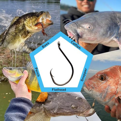 50Pcs Circle Hooks with Fishing Hook Remover, Super Sharp and Offset Catfish Octopus Circle Hooks for Saltwater and Freshwater, Nickel Coated High Carbon Steel, Sizes #1-8/0 - color: Black Nickel, size: 6/0