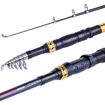 Sougayilang Telescopic Fishing Rod – 24 Ton Carbon Fiber Ultralight, Portable Retractable Handle, CNC Reel Seat, Stainless Steel Guides for Bass, Trout, Salmon, Panfish - color: 3.3m/10.9ft