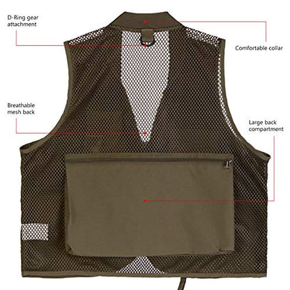 BASSDASH Versatile Men's Women's Fishing Photography Vest with Mesh Back 6 Sizes - color: Army Green, size: XX-Large