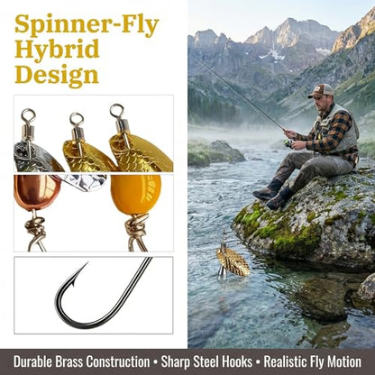 5Pcs Trout Spinners Barbless Fishing Lures with Single Hook Spinner Hooks for River Salmon Stream Fishing Durable Bass and Pike Lures for Freshwater Lake Angling