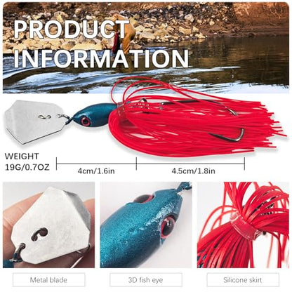 5Pcs Buzz Bait Bladed Jigs Lures Fishing Jigs with Worm Hooks for Bass Trout Walleye 4.13in/0.65oz