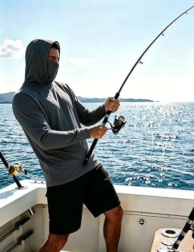 LeeHanTon Men UPF 50+ Sun Protection Hoodie Long Sleeve Shirts Dry-Fit UV Breathable Work Athletic Summer Pullover Sweatshirt - color: A-dkgy-with Mask, size: XX-Large