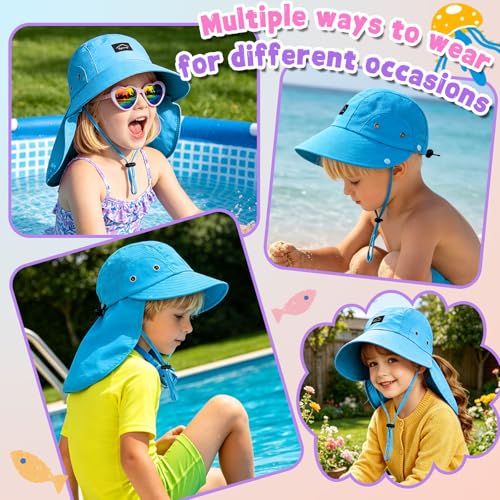 Kids Sun Hat with Detachable Neck Flap for Boys & Girls Wide Brim Fishing Hat for Kids Water Resistant UV Protection - color: 1 Pack-royalblue