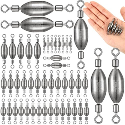 Seenelling 48 Pcs Trolling Sinkers with Swivels Brass Fishing Sinker Different Sizes Egg Sinkers Fishing Weights Saltwater Bullet Sinker with Swivel Rolling Removable Freshwater - size: 5 Sizes