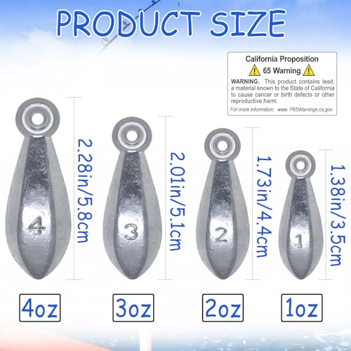 Fishing Weights Sinkers Bullet Fishing Weights Sinkers Ocean Saltwater | Surf Fishing Gear Fishing Assortment 1oz 2oz 3oz 4oz - size: 2oz-9pcs