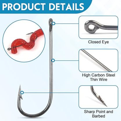 Crappie Hooks Panfish Fishing Hook Set,150pcs Aberdeen Crappie Hooks Long Shank Jig Fishing Hooks Offset Light Wire Fishing Hooks High Carbon Steel Freshwater Bass Catfish Trout