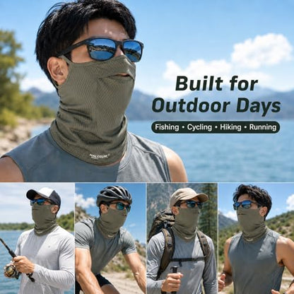 Sun Protection Face Mask with Neck Cover, Cooling Breathable Ear Loop Neck Gaiter for Fishing Cycling Running - color: Army Green