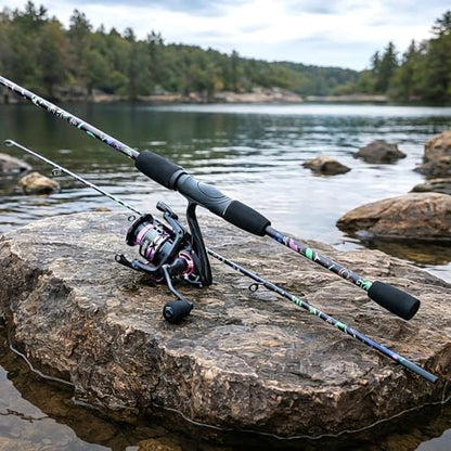 Sougayilang Fishing Rod Reel Combo, 2 Pieces Light Weight Spinning Rod with Bright Powerful Smooth Fishing Reel,Good Starter Combo for Bass Freshwater - color: Colorful