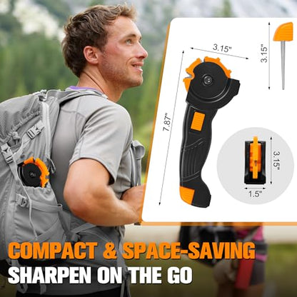KimPump 6-in-1 Garden Tool & Kitchen Knife Sharpener with Ceramic, Professional Knives Sharpener for Sharpens & Polishes Blades, Lawn Mower Blades, Axe, & Scissors Sharpening Tool with Non-Slip Grip