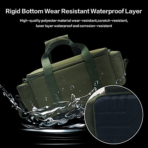 YVLEEN Fishing Tackle Box Bag - Outdoor Large Fishing Tackle Storage Bag - 100% Water-Resistant Polyester Material - Fishing Tackle Bags - Suitable for 3600 3700 Tackle Box (Army Green) - color: Army Green（Not included Trays）